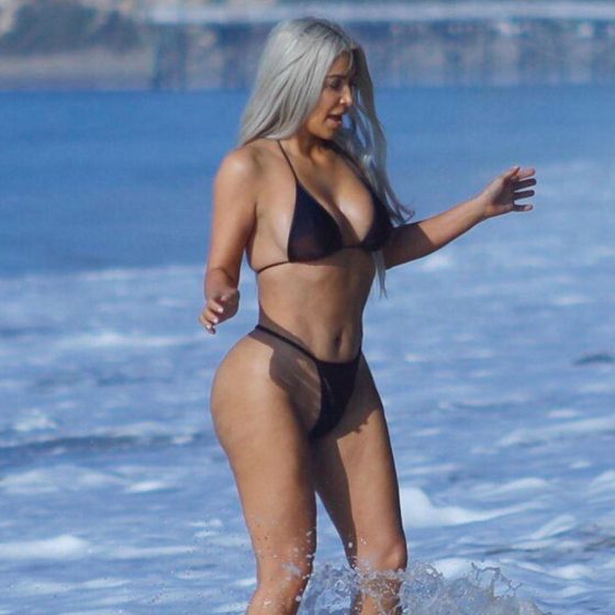 Kim Kardashian Sexy Black Bikini Hits Malibu Beach exclusive gallery photo - high quality adult content
