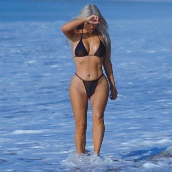 Kim Kardashian Sexy Black Bikini Hits Malibu Beach exclusive gallery photo - high quality adult content