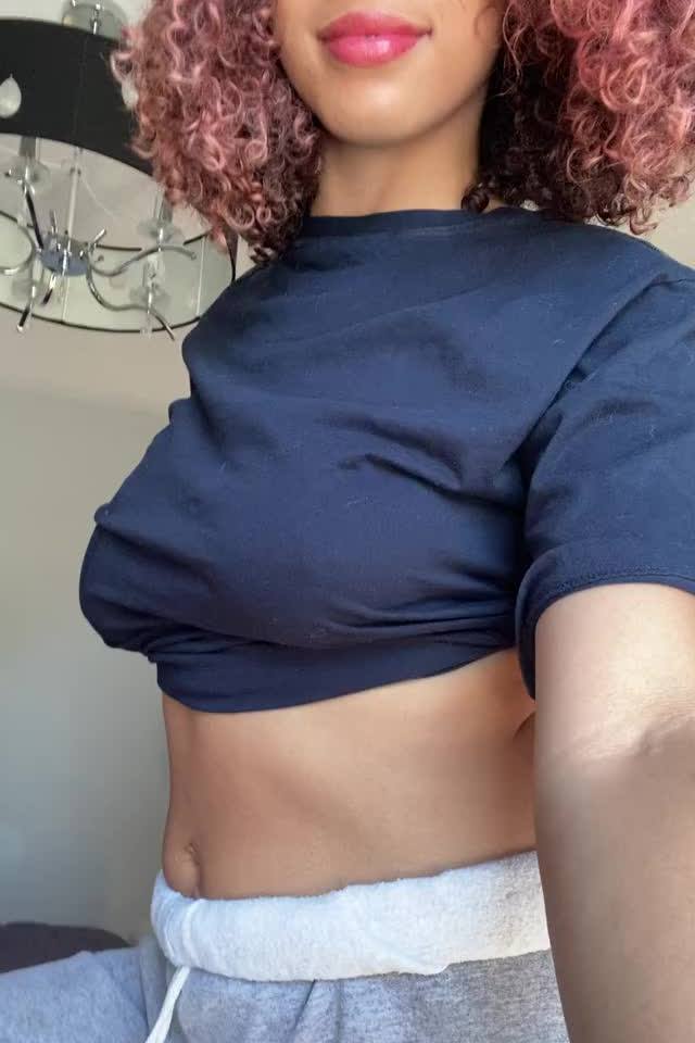 Curly Wife Flashing Her Saggy Tits With Dark Nipples In Her First Titty Drop Gif exclusive gallery photo - high quality adult content